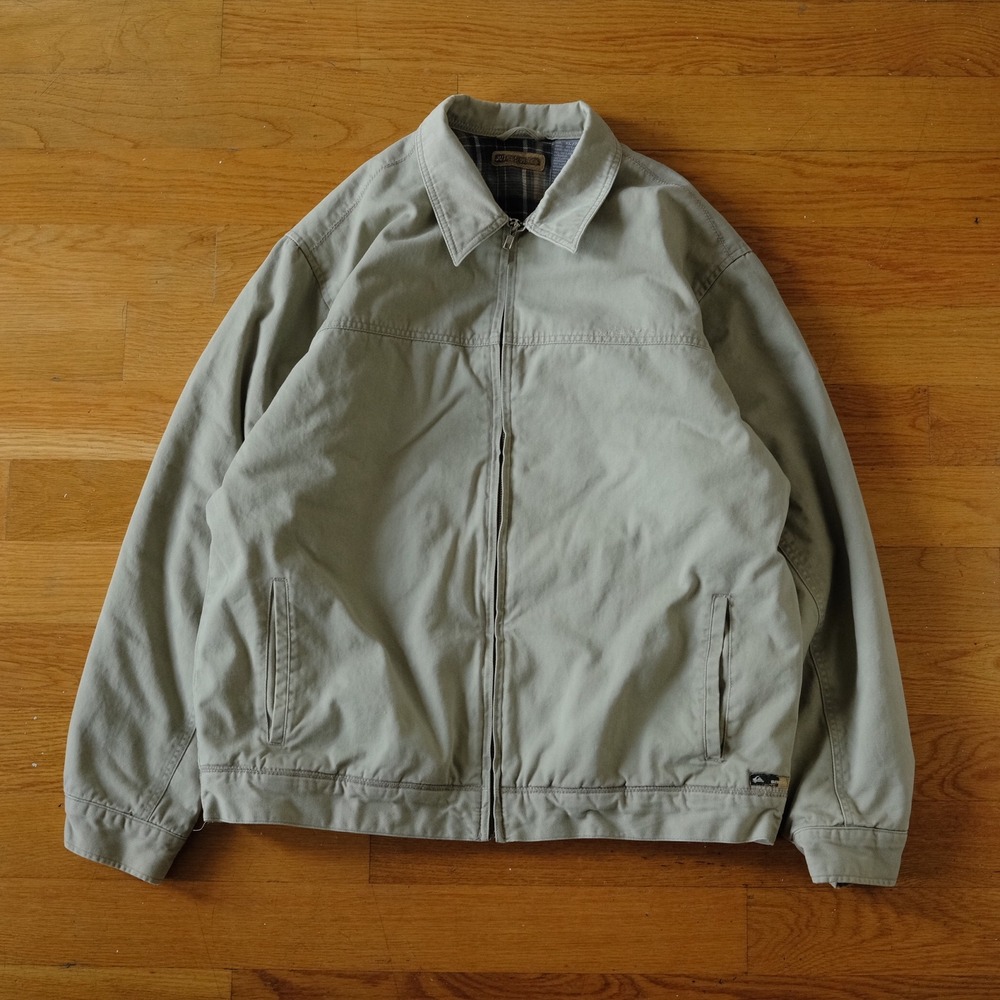 Quiksilver Men's Casual Jacket Beige Full Zip Collared Lined Size XL Plaid Lined